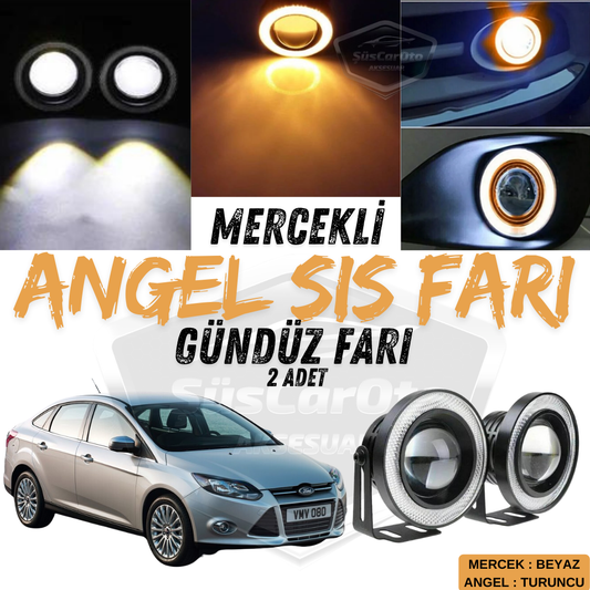 Ford Focus 3 2011-2014 Faros antiniebla universales Angel Eye con lente, impermeables, metálicos, 76 mm, halo naranja, 2 unidades