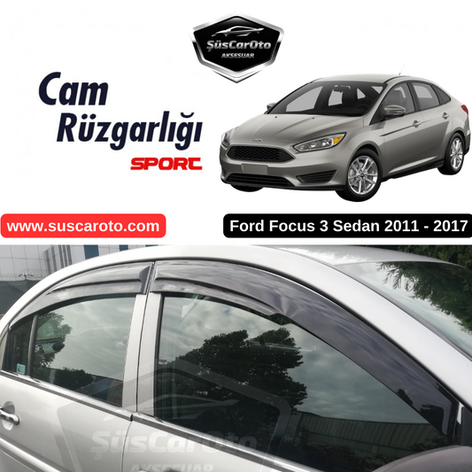Deflectores de viento Mugen de color negro piano compatibles con Ford Focus 3 - 3.5 Sedán 2011-2017, juego de 4 unidades, importados