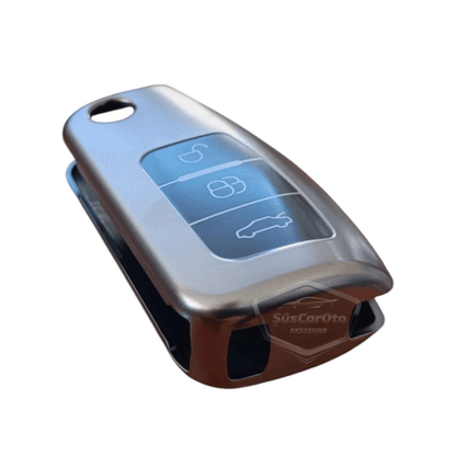 Funda de silicona para llave compatible con Ford Focus Fiesta Courier Cmax Mondeo Kuga Galaxy Ecosport B Max C Max Tourneo, tapa para llave de coche, llavero amortiguador, gris titanio oscuro PNT115