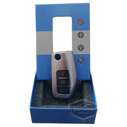 Funda de silicona para llave compatible con Ford Focus Fiesta Courier Cmax Mondeo Kuga Galaxy Ecosport B Max C Max Tourneo, tapa para llave de coche, llavero amortiguador, gris titanio oscuro PNT115