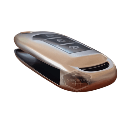 Funda de silicona para llave Ford Focus Fiesta Kuga Mondeo Puma Ranger Ecosport Bmax Cmax Smax plegable, carcasa para llave de coche, llavero amortiguador, gris titanio oscuro PNT117