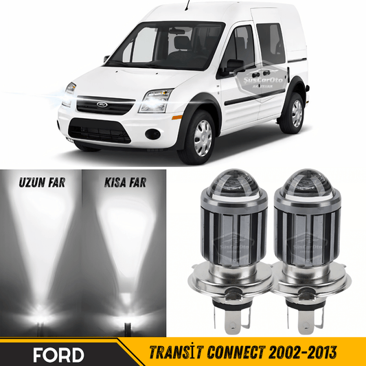 Ford Transit Connect 2002-2013 Uyumlu Mercekli Far Ampulü Led Xenon Beyaz Renk Far Şimşek Etkili CSP Led Lamba Uzun Kısa 2 Adet Takım