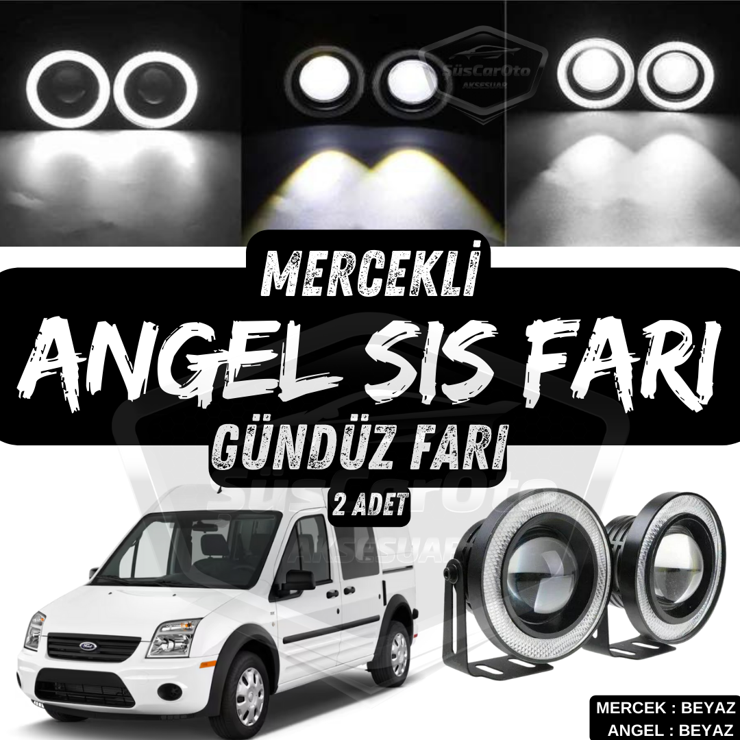 Ford Transit Connect 2002-2013 Compatible Antiniebla Universal Lente Angel Eye Metal Impermeable 76 mm con Anillo Blanco Luz Diurna Angel Eyes 2 Unidades