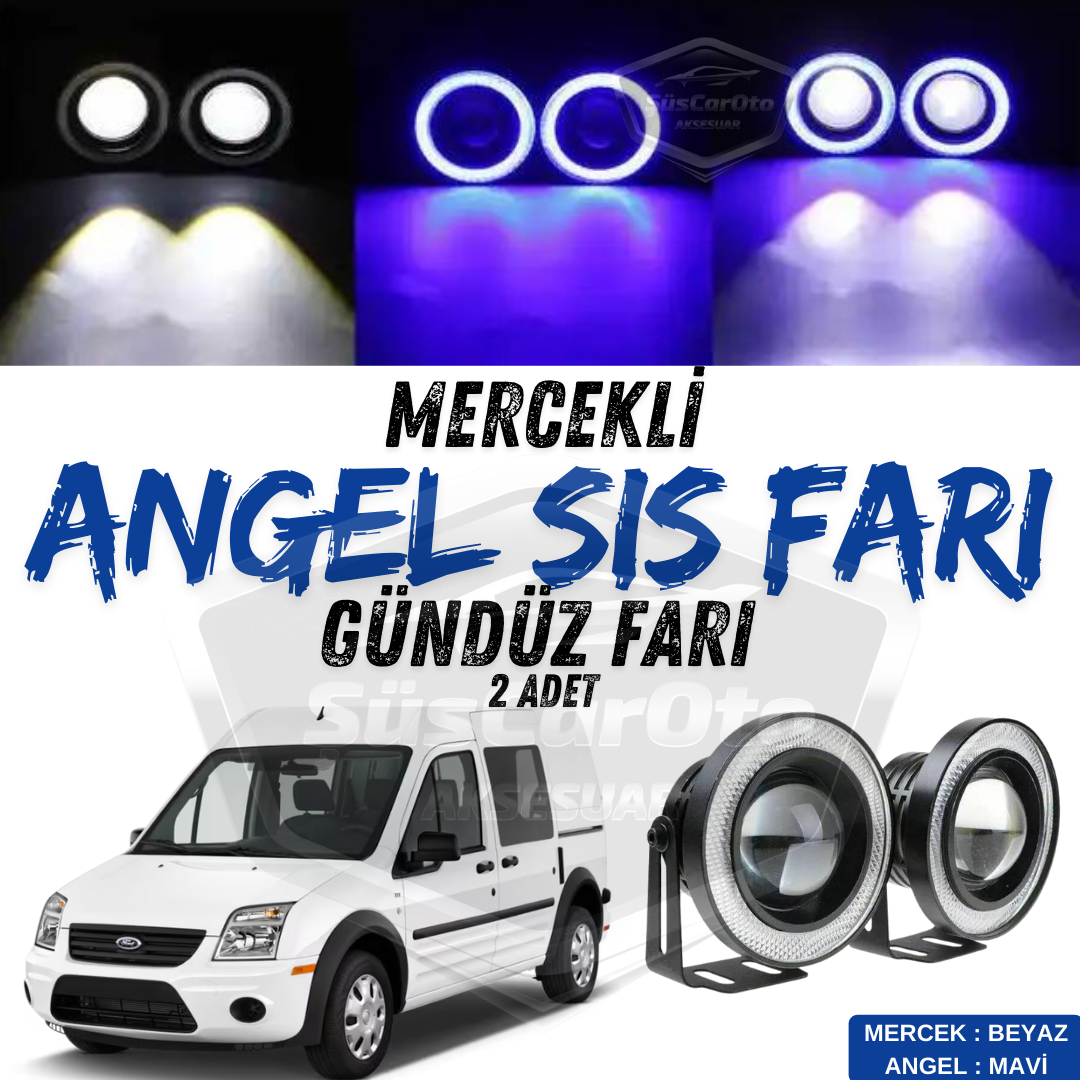 Ford Transit Connect 2002-2013 Compatible Faro antiniebla universal con proyector Angel Eyes impermeable metálico 76 mm con anillo azul luz diurna Angel Eyes 2 unidades