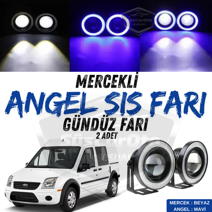 Ford Transit Connect 2002-2013 Compatible Faro antiniebla universal con proyector Angel Eyes impermeable metálico 76 mm con anillo azul luz diurna Angel Eyes 2 unidades