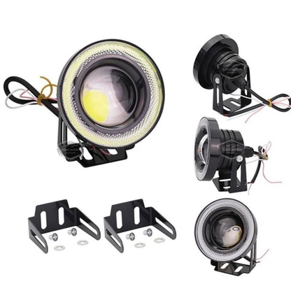 2 faros antiniebla universales Angel Eye con lente de metal a prueba de agua de 76 mm con aro amarillo y luz diurna, compatibles con Ford Transit Connect 2002-2013