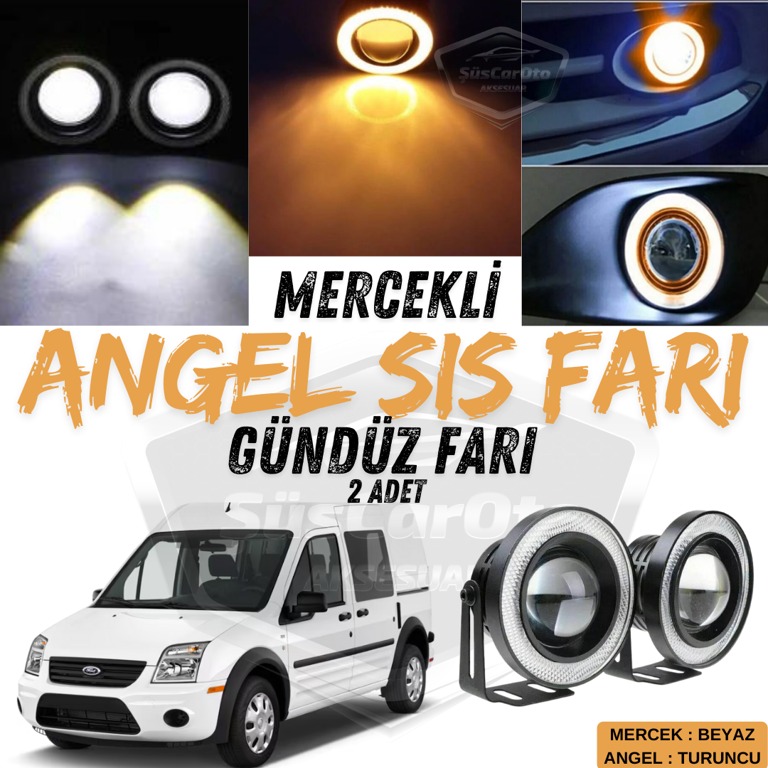 Ford Transit Connect 2002-2013 Universal con Lente Angel Faros Antiniebla Metálicos Resistentes al Agua 76 mm con Aro Naranja Luz Diurna Angel Eyes 2 Piezas