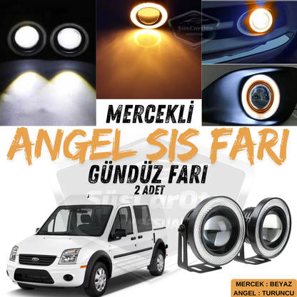 Ford Transit Connect 2002-2013 Universal con Lente Angel Faros Antiniebla Metálicos Resistentes al Agua 76 mm con Aro Naranja Luz Diurna Angel Eyes 2 Piezas