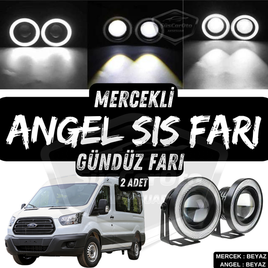 Ford Transit Todos los modelos compatibles con faros antiniebla universales Angel Eye con lente de 76 mm, a prueba de agua, con anillo blanco, luces diurnas Angel Eyes, 2 unidades