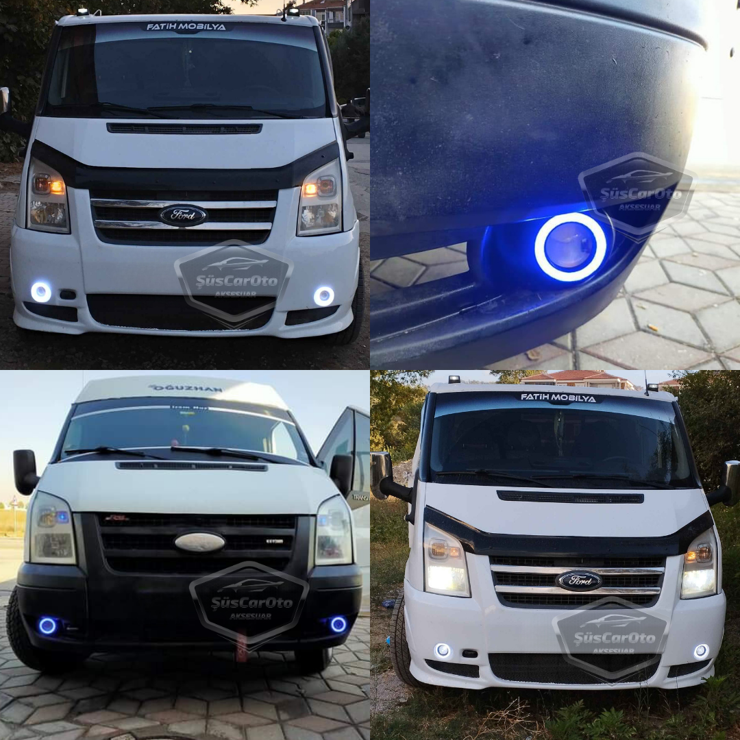 Faro Antiniebla Universal Angel Eyes Metálico Impermeable de 76 mm con Anillo Azul y Luz Diurna para Todos los Modelos Ford Transit, 2 Unidades