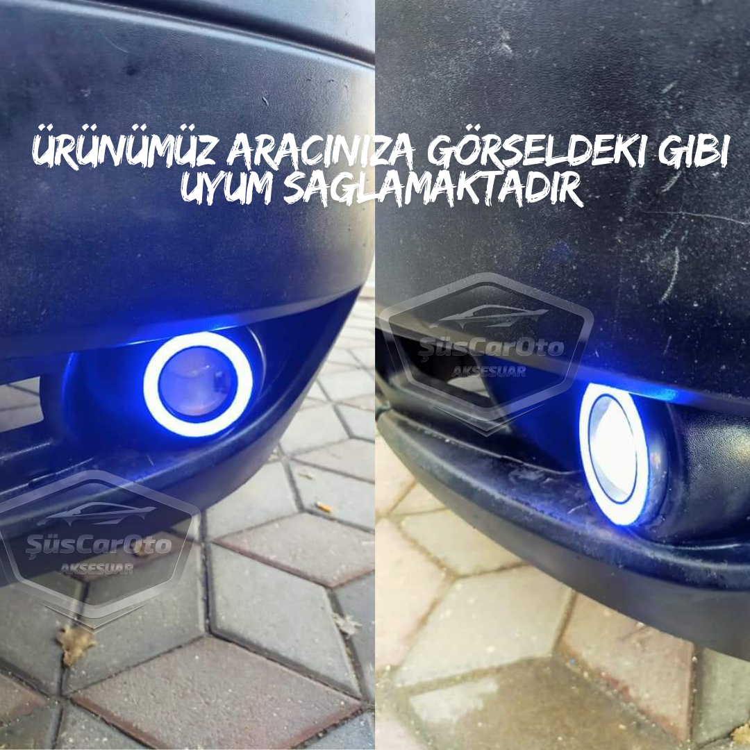 Faro Antiniebla Universal Angel Eyes Metálico Impermeable de 76 mm con Anillo Azul y Luz Diurna para Todos los Modelos Ford Transit, 2 Unidades