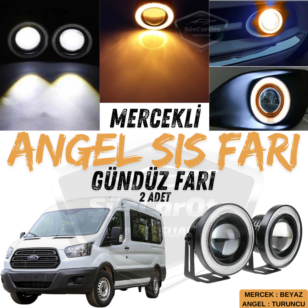 Ford Transit Todos los modelos compatibles Lente universal Faros antiniebla Angel Eyes Metal Impermeable 76 mm Luz de circulación diurna con anillo naranja Angel Eyes 2 unidades