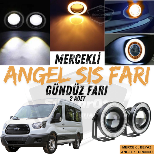 Ford Transit Todos los modelos compatibles Lente universal Faros antiniebla Angel Eyes Metal Impermeable 76 mm Luz de circulación diurna con anillo naranja Angel Eyes 2 unidades