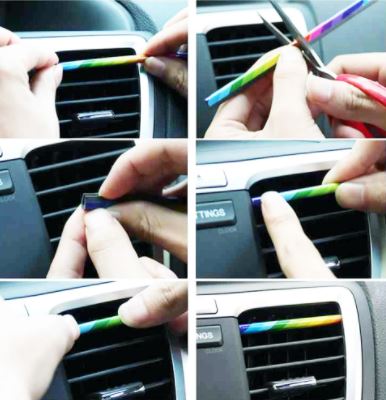 Juego de molduras decorativas para la rejilla de ventilación del aire acondicionado del coche, diseño de arco iris
