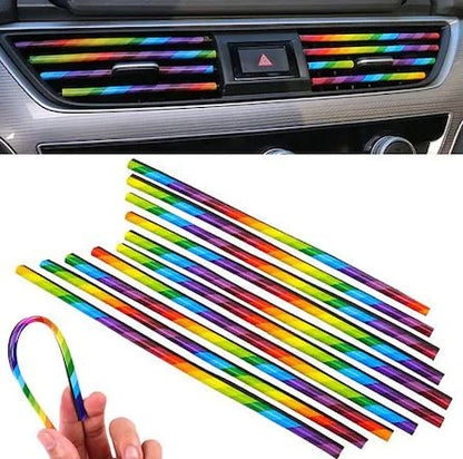 Juego de molduras decorativas para la rejilla de ventilación del aire acondicionado del coche, diseño de arco iris