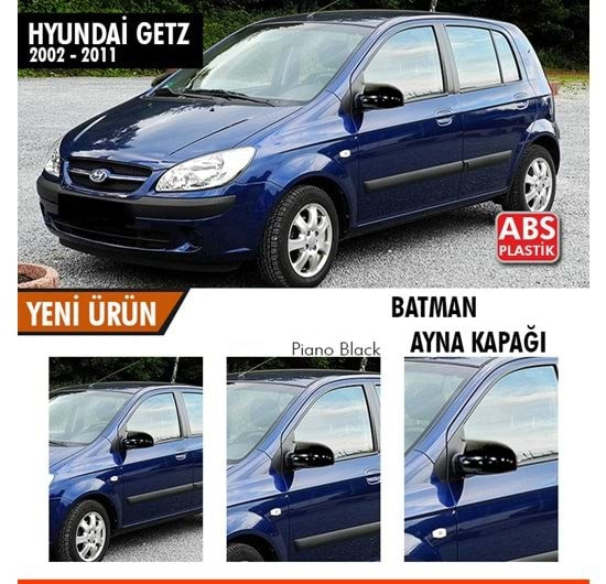 Hyundai Getz 2002-2011 Tapas de espejo retrovisor Bat Wing Negro Piano Plástico ABS