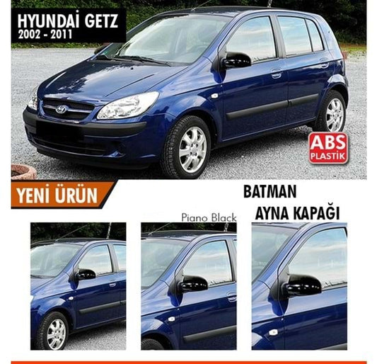 Hyundai Getz 2002-2011 Tapas de espejo retrovisor Bat Wing Negro Piano Plástico ABS