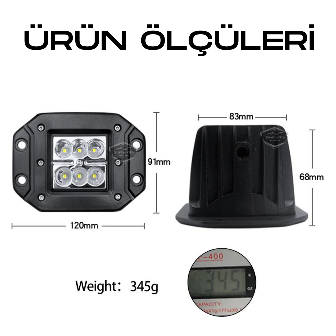 Faro LED empotrable, blanco, 6 LED, para coche, moto, todoterreno, 18W, metálico, antiniebla, de trabajo, 12V-24V, 1 unidad, ONG29