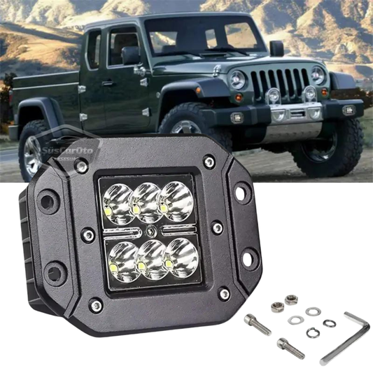 Faro LED empotrable, blanco, 6 LED, para coche, moto, todoterreno, 18W, metálico, antiniebla, de trabajo, 12V-24V, 1 unidad, ONG29