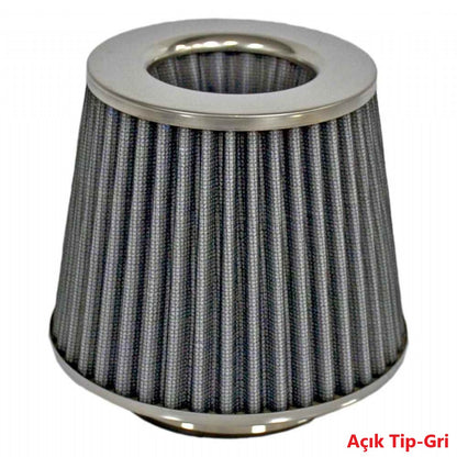 Carub Filtro de Aire Abierto de Rendimiento y Sonido Aumentado +6 Hp Tipo Abierto Universal con Adaptador Gris