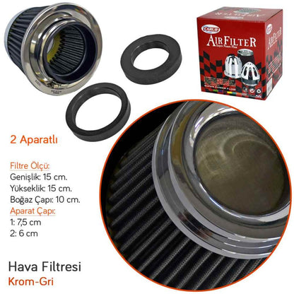 Filtro de aire abierto Carub para mejorar el sonido y el rendimiento +6 Hp universal con accesorio gris