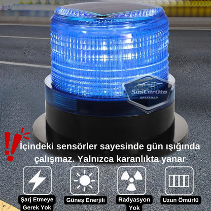 Lámpara de techo estroboscópica magnética solar, tipo redonda, para todoterreno, ambulancia, camión de bomberos, rescate, estroboscópica, impermeable, azul, inalámbrica