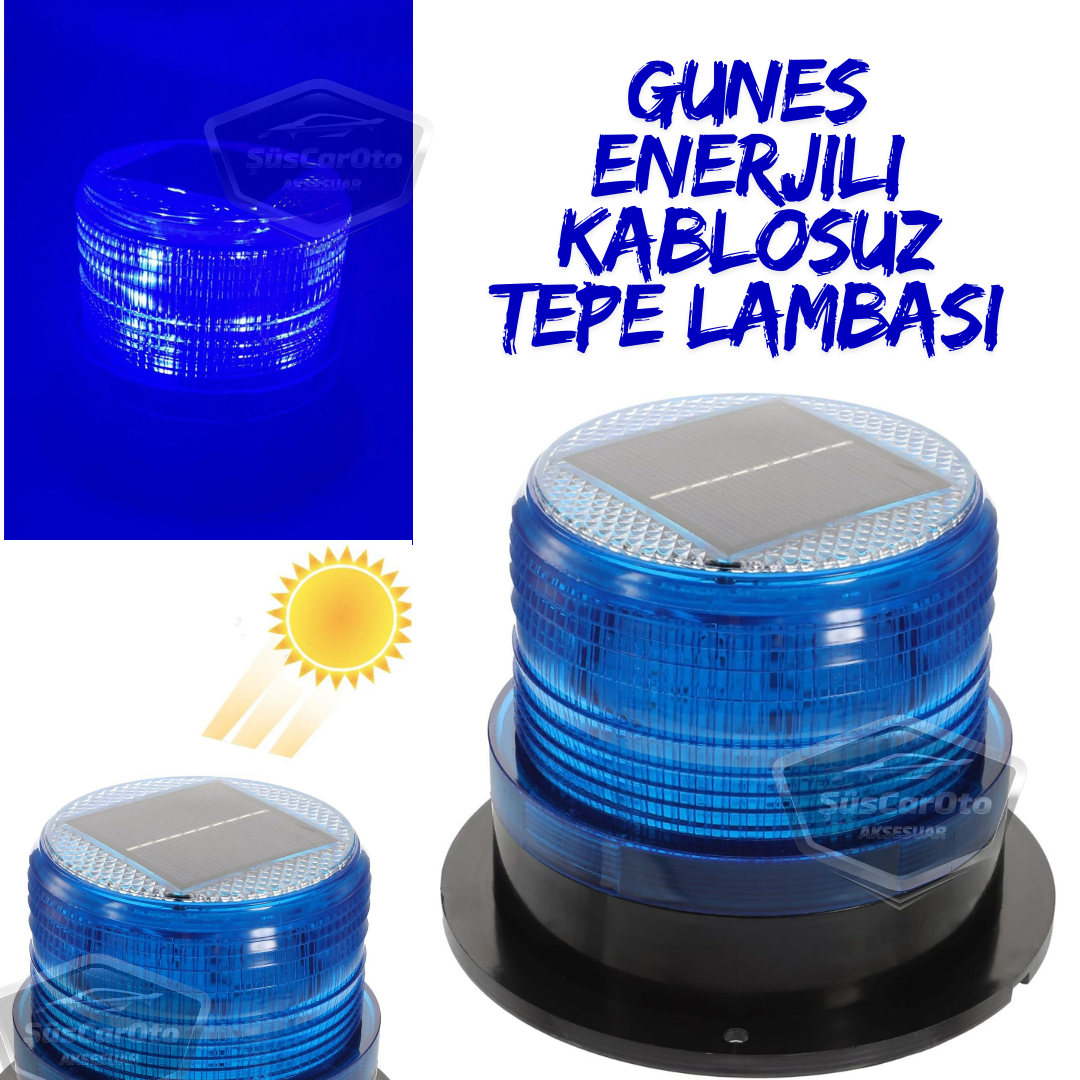 Lámpara de techo estroboscópica magnética solar, tipo redonda, para todoterreno, ambulancia, camión de bomberos, rescate, estroboscópica, impermeable, azul, inalámbrica