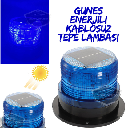 Lámpara de techo estroboscópica magnética solar, tipo redonda, para todoterreno, ambulancia, camión de bomberos, rescate, estroboscópica, impermeable, azul, inalámbrica