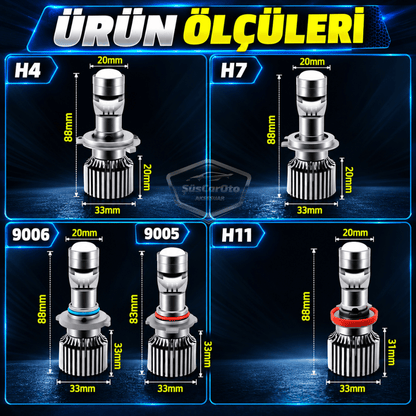 H11 Lazer Mercekli Far Ampulü Ufuk Çizgili Otomobil Araç Motosiklet Uyumlu Profesyonel Mini Projektör LED Beyaz Led Xenon Lamba 8200LM Şimşek Etkili Uzun Kısa 2 Adet 9/32v 70W