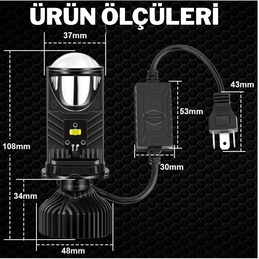 H4 Lazer Mercekli Far Ampulü Ufuk Çizgili Otomobil Araç Motosiklet Uyumlu Profesyonel Mini Projektör LED Beyaz Led Xenon Lamba Şimşek Etkili Uzun Kısa 2 Adet 9/36v