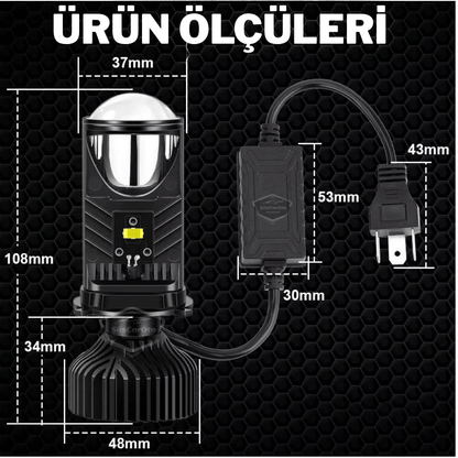H4 Lazer Mercekli Far Ampulü Ufuk Çizgili Otomobil Araç Motosiklet Uyumlu Profesyonel Mini Projektör LED Beyaz Led Xenon Lamba Şimşek Etkili Uzun Kısa 2 Adet 9/36v