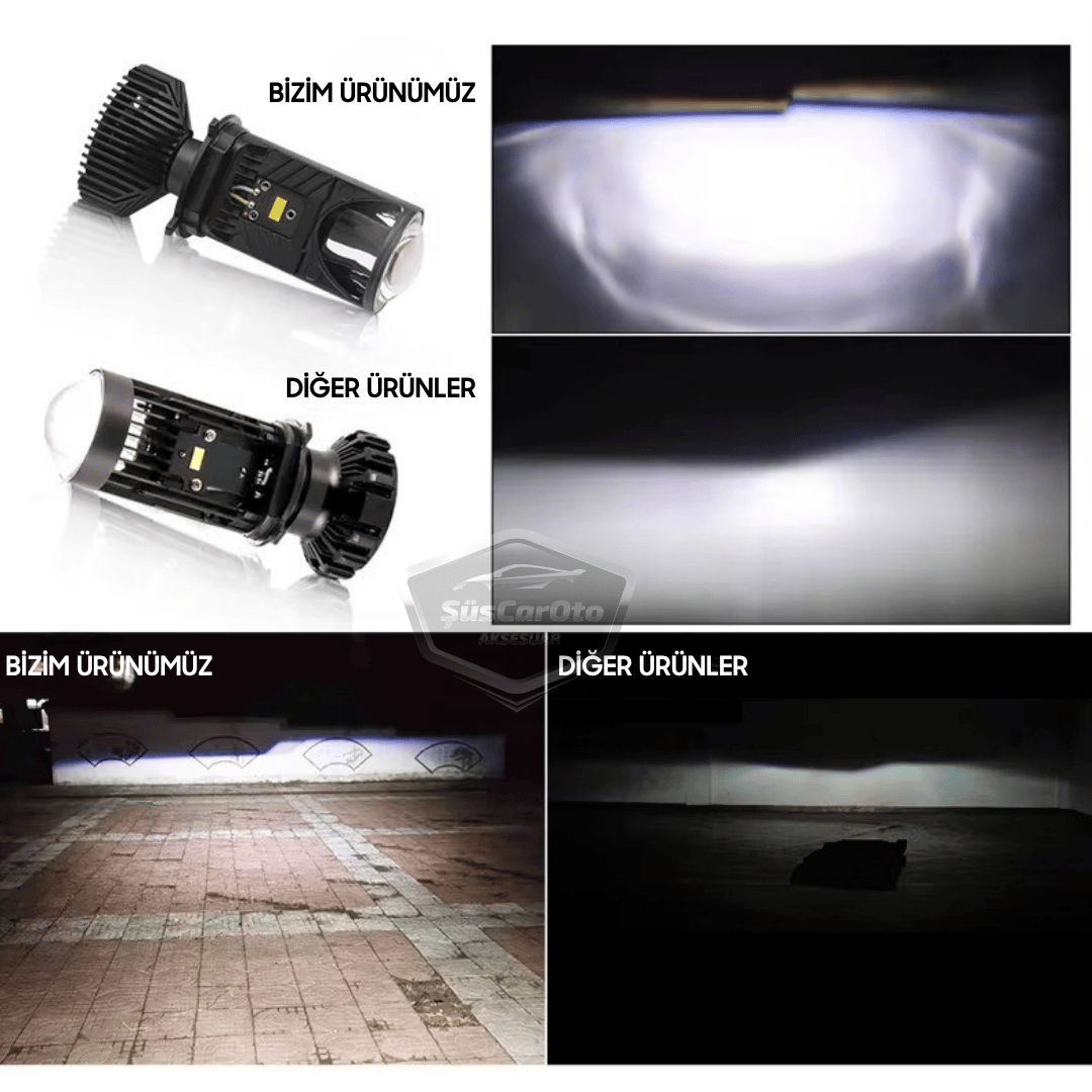 H4 Lazer Mercekli Far Ampulü Ufuk Çizgili Otomobil Araç Motosiklet Uyumlu Profesyonel Mini Projektör LED Beyaz Led Xenon Lamba Şimşek Etkili Uzun Kısa 2 Adet 9/36v