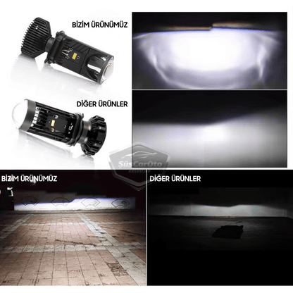 H4 Lazer Mercekli Far Ampulü Ufuk Çizgili Otomobil Araç Motosiklet Uyumlu Profesyonel Mini Projektör LED Beyaz Led Xenon Lamba Şimşek Etkili Uzun Kısa 2 Adet 9/36v