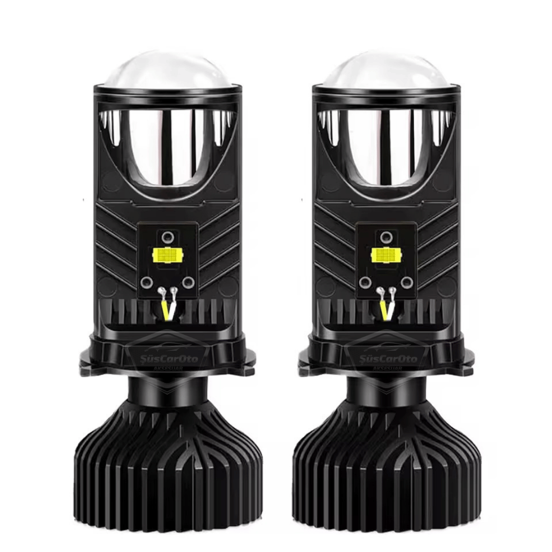 H4 Lazer Mercekli Far Ampulü Ufuk Çizgili Otomobil Araç Motosiklet Uyumlu Profesyonel Mini Projektör LED Beyaz Led Xenon Lamba Şimşek Etkili Uzun Kısa 2 Adet 9/36v