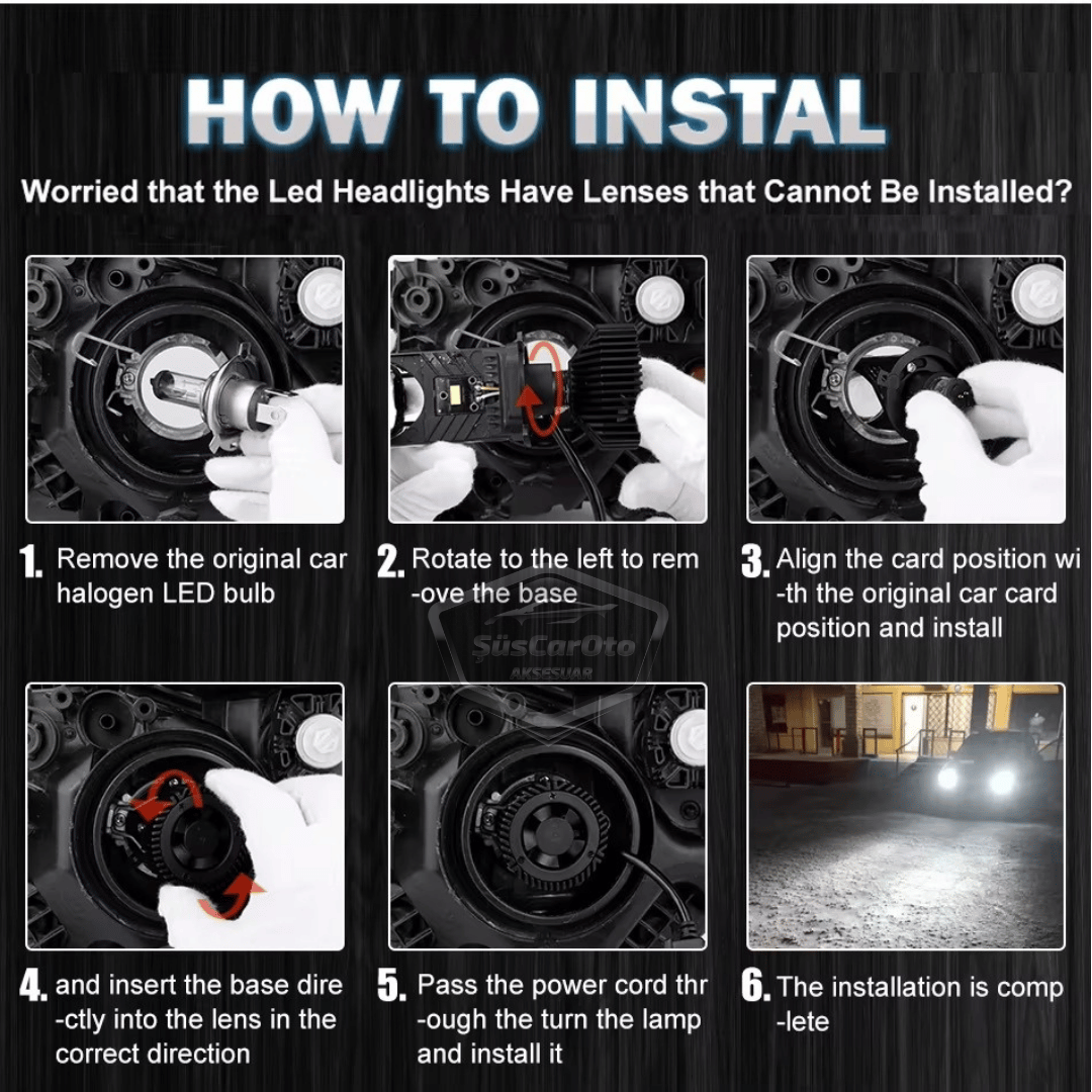 H4 Lazer Mercekli Far Ampulü Ufuk Çizgili Otomobil Araç Motosiklet Uyumlu Profesyonel Mini Projektör LED Beyaz Led Xenon Lamba Şimşek Etkili Uzun Kısa 2 Adet 9/36v