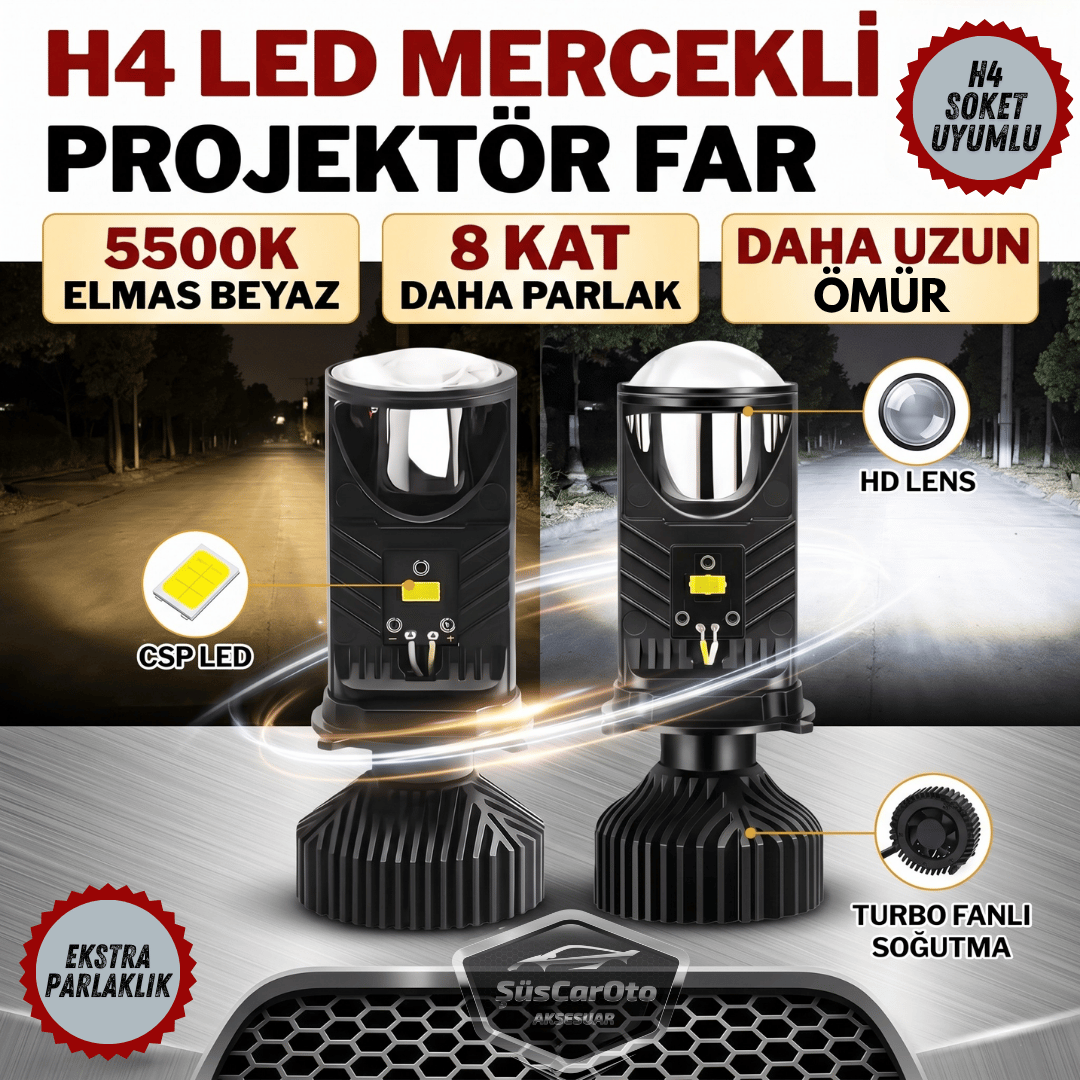 H4 Lazer Mercekli Far Ampulü Ufuk Çizgili Otomobil Araç Motosiklet Uyumlu Profesyonel Mini Projektör LED Beyaz Led Xenon Lamba Şimşek Etkili Uzun Kısa 2 Adet 9/36v