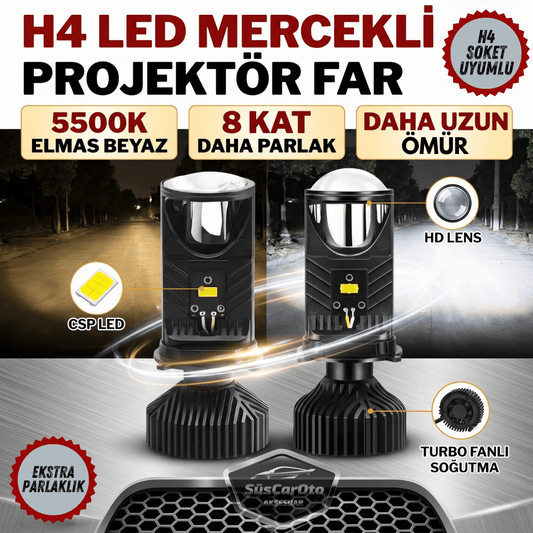 H4 Lazer Mercekli Far Ampulü Ufuk Çizgili Otomobil Araç Motosiklet Uyumlu Profesyonel Mini Projektör LED Beyaz Led Xenon Lamba Şimşek Etkili Uzun Kısa 2 Adet 9/36v