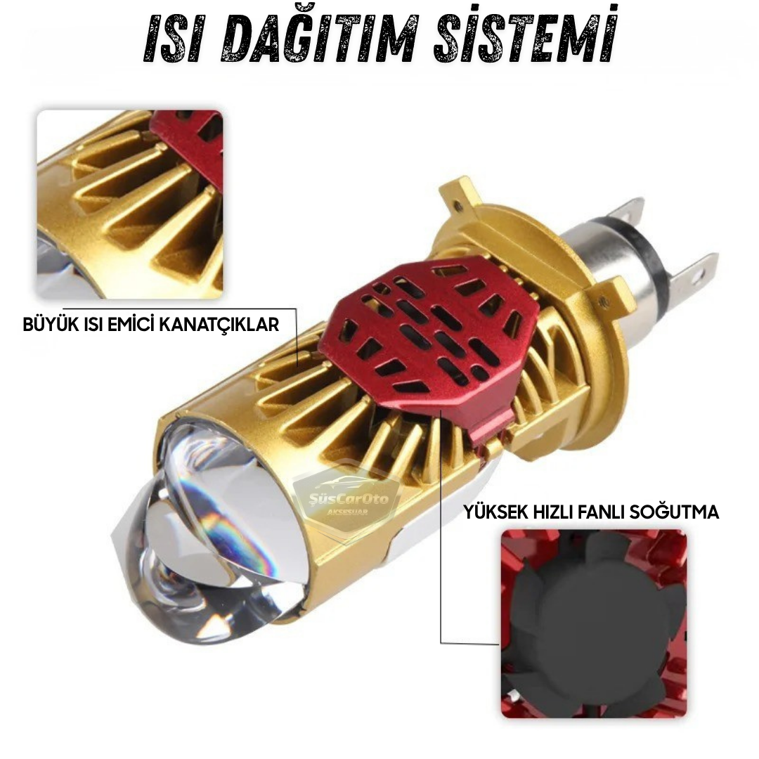 H4 Lazer Mercekli Ufuk Çizgili Far Ampulü Otomobil Araç Motosiklet Uyumlu Profesyonel Mini Projektör LED Beyaz Led Xenon Lamba Şimşek Etkili Uzun Kısa 2 Adet 40w 12/24v
