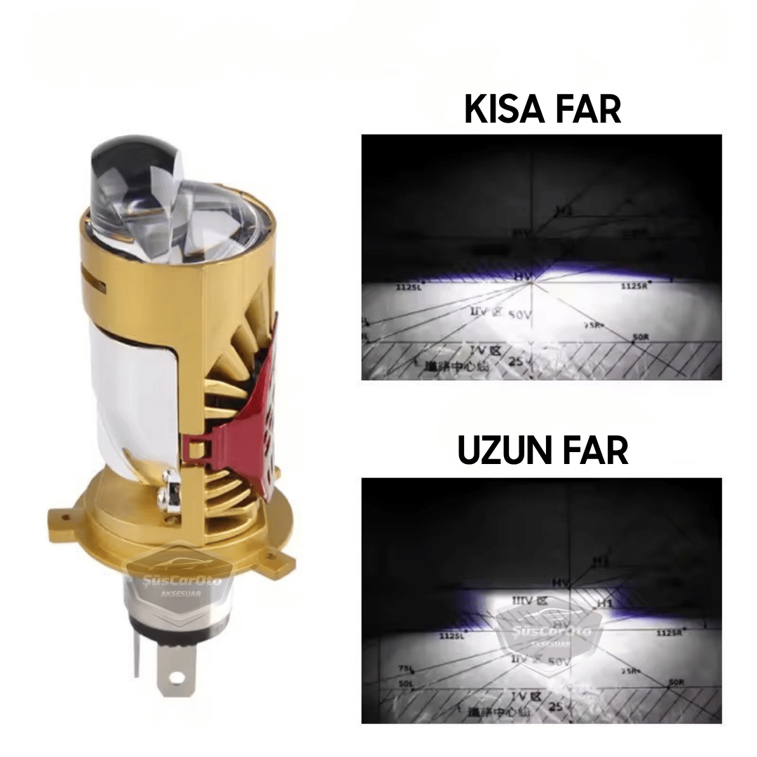 H4 Lazer Mercekli Ufuk Çizgili Far Ampulü Otomobil Araç Motosiklet Uyumlu Profesyonel Mini Projektör LED Beyaz Led Xenon Lamba Şimşek Etkili Uzun Kısa 2 Adet 40w 12/24v