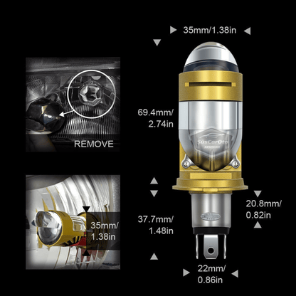 H4 Lazer Mercekli Ufuk Çizgili Far Ampulü Otomobil Araç Motosiklet Uyumlu Profesyonel Mini Projektör LED Beyaz Led Xenon Lamba Şimşek Etkili Uzun Kısa 2 Adet 40w 12/24v