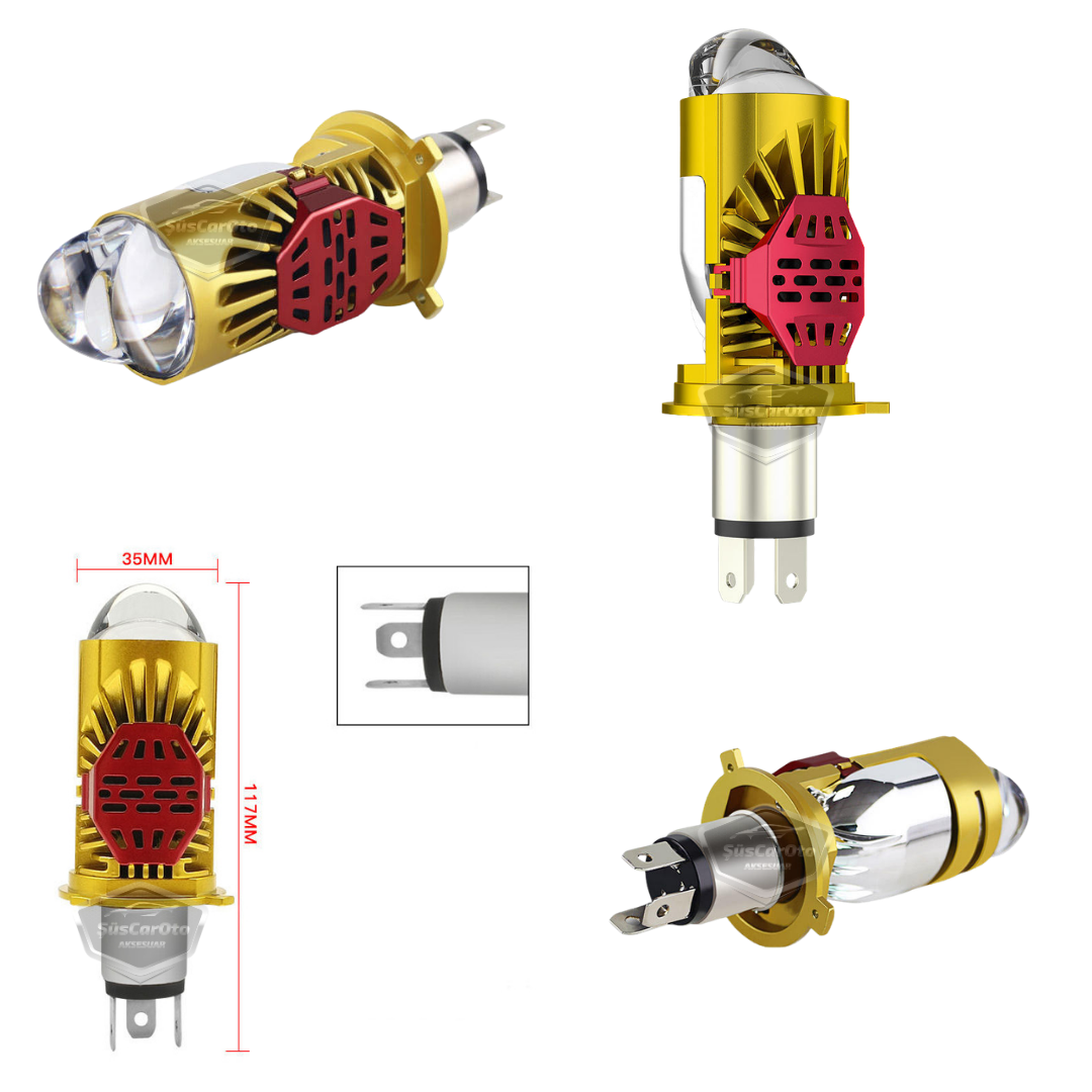 H4 Lazer Mercekli Ufuk Çizgili Far Ampulü Otomobil Araç Motosiklet Uyumlu Profesyonel Mini Projektör LED Beyaz Led Xenon Lamba Şimşek Etkili Uzun Kısa 2 Adet 40w 12/24v