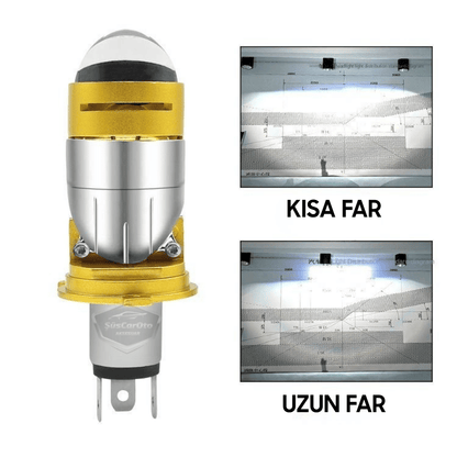 H4 Lazer Mercekli Ufuk Çizgili Far Ampulü Otomobil Araç Motosiklet Uyumlu Profesyonel Mini Projektör LED Beyaz Led Xenon Lamba Şimşek Etkili Uzun Kısa 2 Adet 40w 12/24v