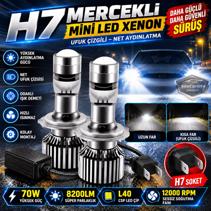 H7 Lazer Mercekli Far Ampulü Ufuk Çizgili Otomobil Araç Motosiklet Uyumlu Profesyonel Mini Projektör LED Beyaz Led Xenon Lamba 8200LM Şimşek Etkili Uzun Kısa 2 Adet 9/32v 70W