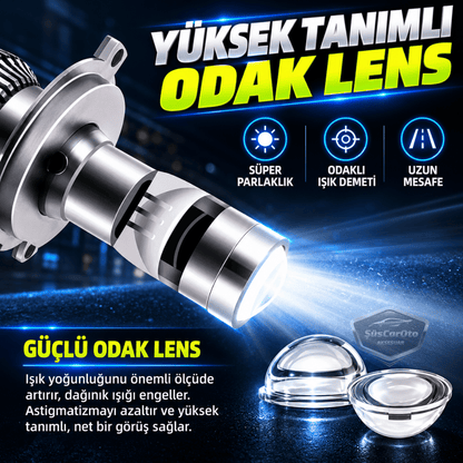 H7 Lazer Mercekli Far Ampulü Ufuk Çizgili Otomobil Araç Motosiklet Uyumlu Profesyonel Mini Projektör LED Beyaz Led Xenon Lamba 8200LM Şimşek Etkili Uzun Kısa 2 Adet 9/32v 70W