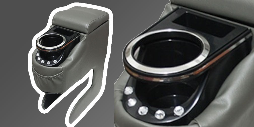 Reposabrazos de cuero negro universal sin perforaciones con portavasos y pedrería, adecuado para cualquier vehículo, sin tornillos