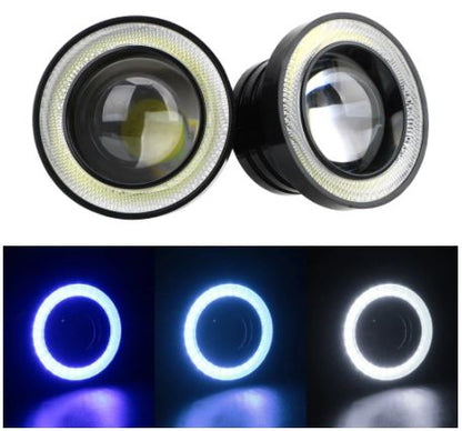 Faro antiniebla universal con lentes Angel Eyes, 76 mm, impermeable, azul hielo, con aros metálicos Angel Eyes