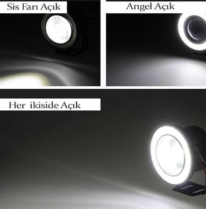 Faro antiniebla universal con lentes Angel Eyes, 76 mm, impermeable, azul hielo, con aros metálicos Angel Eyes