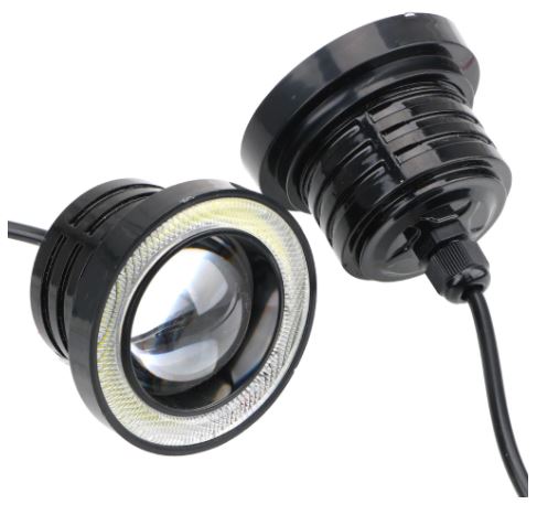 Faro antiniebla universal con lente de ojo de ángel de metal, impermeable, 89 mm, ojos de ángel con anillo azul