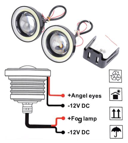 Faro antiniebla Angel con lente universal de metal impermeable de 76 mm con ojos de ángel azules