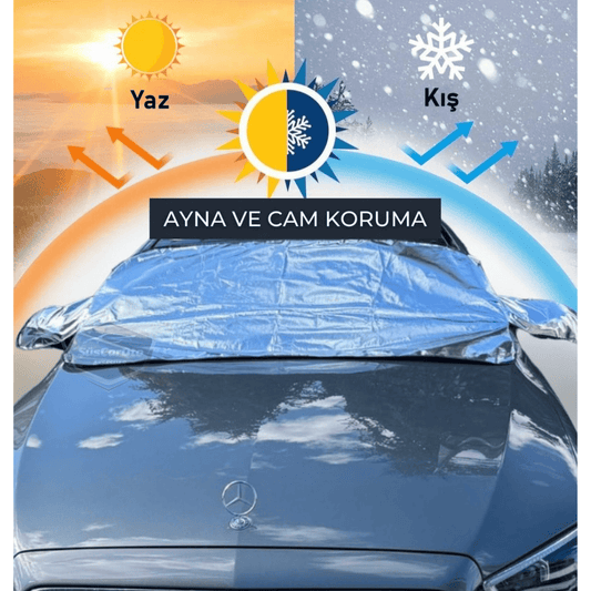 Her Araca Uygun Ön Cam Brandası Aynalara Geçme Çadır Araç Camı Buzlanma Önleyici Ve Koruyucu Branda Cam Üstü Kar Örtüsü Buz Brandası Güneş Önleyici Su Geçirmez 155 X 90 cm KTA NKT824